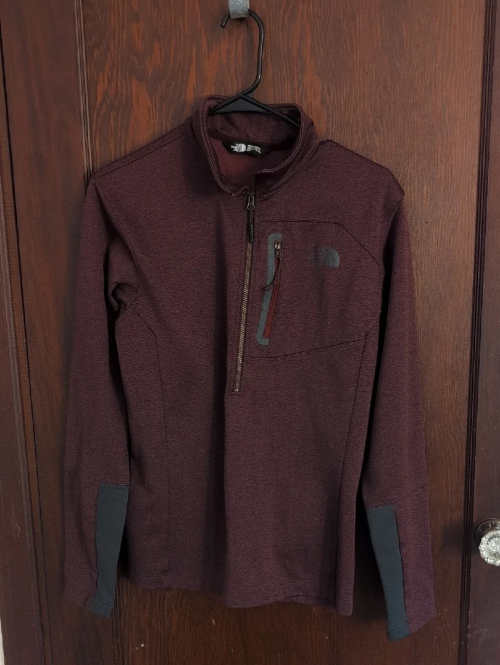 The North Face Men's Burgundy Quarter-Zip Pullover with Black Accents